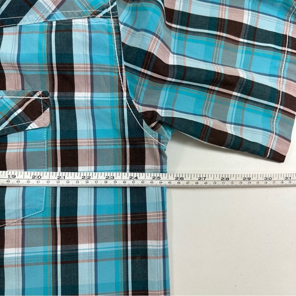 Larry Mahan Western Shirt XXL Blue Pearl Snap Plaid Short Sleeve Cowboy - Picture 6 of 8